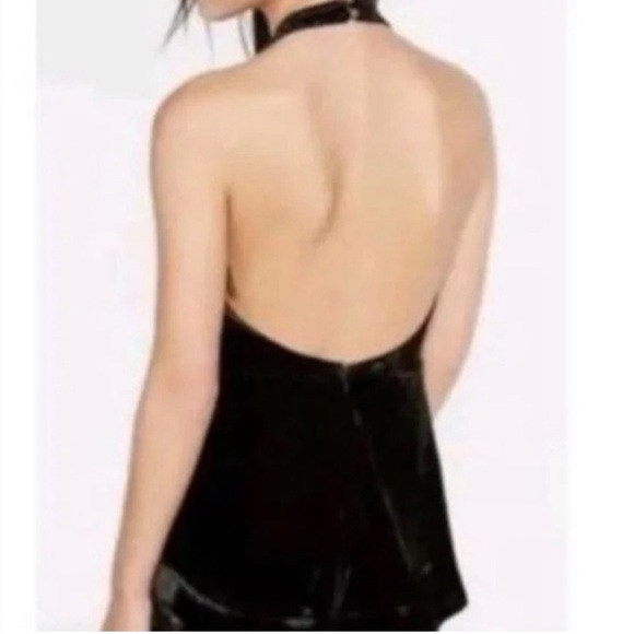 Express Crushed Velvet Halter Backless Tank Top Going Out Blouse Size 4 Black - Picture 2 of 12